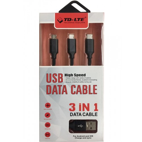 USB Data Cable TD-CA301_Black 3 in 1